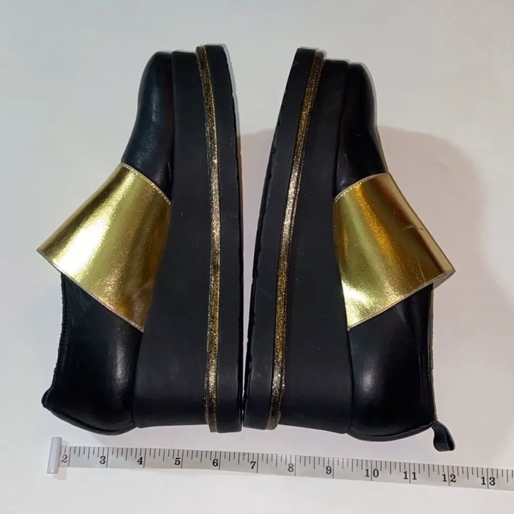 Piampiani Made In Italy Chic Black and Gold Women's Loafers Size 39